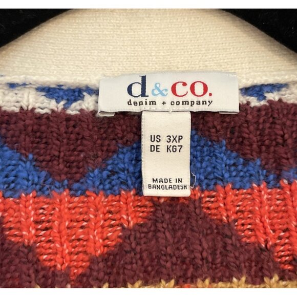 Denim & Co 3X Petite Jacquard Long Sleeve Open Front Cardigan Natural Aztec NEW - Picture 6 of 9